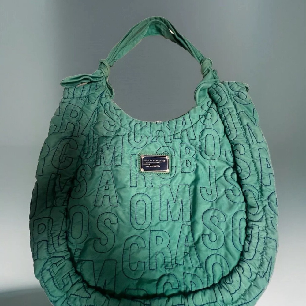 Marc Jacobs Signature Nylon Tate Tote Teal Green Navy Blue Bag - Large